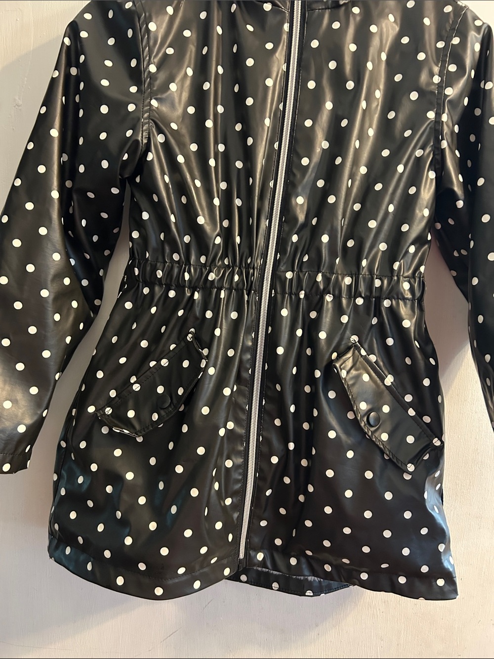 Liv & Lottie Black & White Polka Dot Raincoat Jacket - Girl size 10